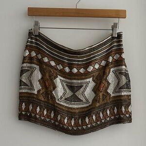 Haute Hippie Brown and Cream Mini Skirt
